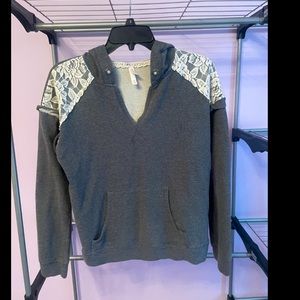 Xhilaration dark grey womens hoodie floral white lace
